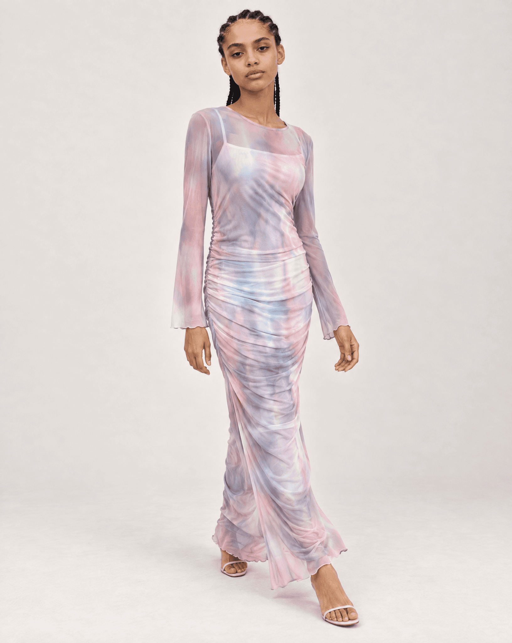 Women in maxi dress mesh